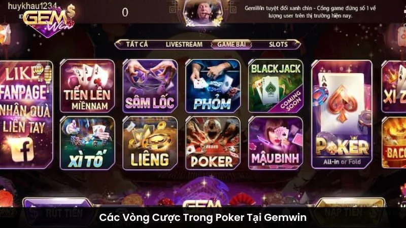 Các Vòng Cược Trong Poker Tại Gemwin