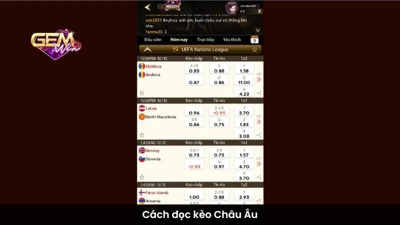 Cách đọc kèo Châu Âu