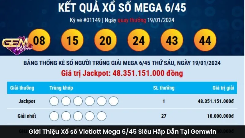 Giới Thiệu Xổ số Vietlott Mega 6/45 Siêu Hấp Dẫn Tại Gemwin