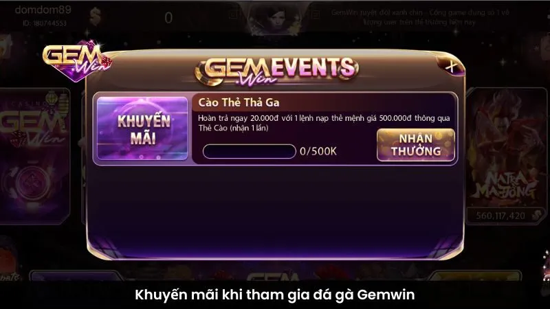 Khuyến mãi khi tham gia đá gà Gemwin