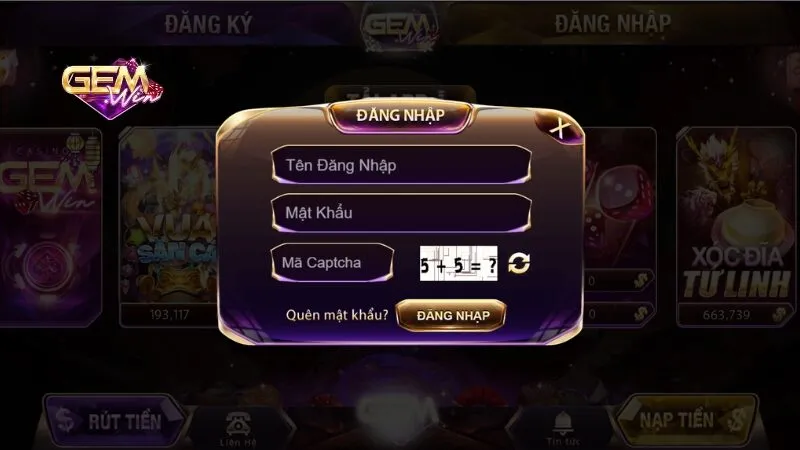 Tạo tài khoản ở cổng game Gemwin